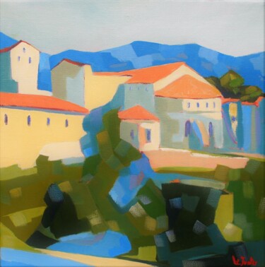 Painting titled "Saint-Guilhem le dé…" by Jean-Noël Le Junter, Original Artwork, Oil Mounted on Wood Stretcher frame