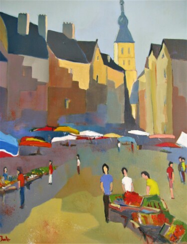 Malarstwo zatytułowany „Le marché de Sarlat” autorstwa Jean-Noël Le Junter, Oryginalna praca, Olej Zamontowany na Drewniana…