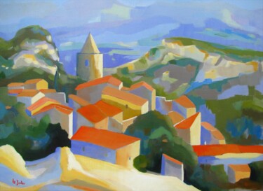 Painting titled "Les Baux de Provence" by Jean-Noël Le Junter, Original Artwork, Oil Mounted on Wood Stretcher frame