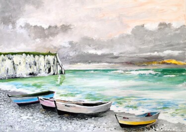 Painting titled "Etretat, les barque…" by Jean Noel Remy, Original Artwork, Acrylic