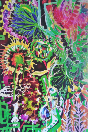 Картина под названием "Jungle" - Jean Philippe Desmoulins, Подлинное произведение искусства, Гелевая ручка