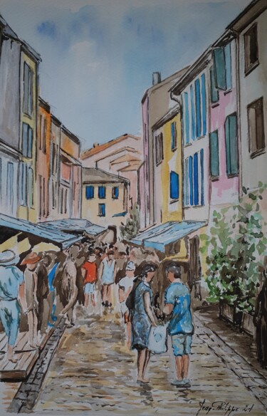 "Rue commerçante à S…" başlıklı Tablo Jean-Philippe Guffroy tarafından, Orijinal sanat, Suluboya
