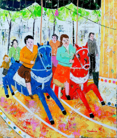 Peinture intitulée "Les chevaux de bois…" par Jean-Pierre Borderie, Œuvre d'art originale, Acrylique Monté sur Châssis en bo…