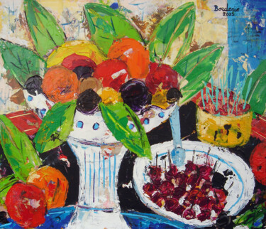 Peinture intitulée "Coupe de fruits" par Jean-Pierre Borderie, Œuvre d'art originale, Acrylique