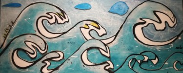Painting titled "The waves" by Jean-Pierre Cales, Original Artwork, Stained glass painting
