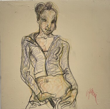 Peinture intitulée "Main dans le pantal…" par Jean-Pierre Ceytaire, Œuvre d'art originale, Crayon Monté sur Autre panneau ri…