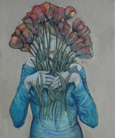 "Femme tulipe" başlıklı Tablo Jean-Pierre Ceytaire tarafından, Orijinal sanat, Petrol