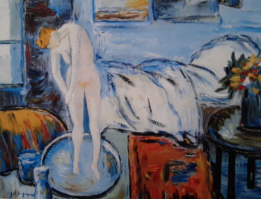 Peinture intitulée "la-chambre-bleue.jpg" par Jean-Pierre Duquaire, Œuvre d'art originale, Huile