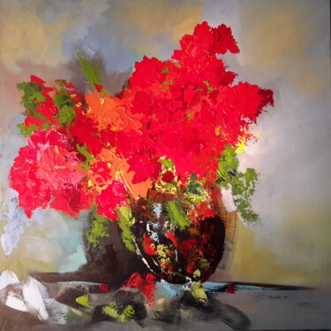 Painting titled "reflet de vase" by Jean-Pierre Duquaire, Original Artwork, Acrylic Mounted on Wood Stretcher frame