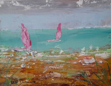 Painting titled "Les 2 voiles rose" by Jean-Pierre Duquaire, Original Artwork, Acrylic Mounted on Wood Stretcher frame