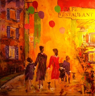 Malerei mit dem Titel "promenade-en-ville-…" von Jean-Pierre Duquaire, Original-Kunstwerk, Acryl