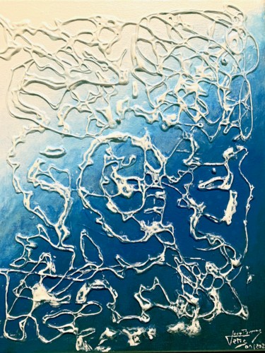 Schilderij getiteld "Mycélium-aqua" door Jean Pierre Fetis, Origineel Kunstwerk, Acryl