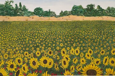 Peinture intitulée "Tournesols 01500" par Jean Pierre Fetis, Œuvre d'art originale, Acrylique Monté sur Châssis en bois