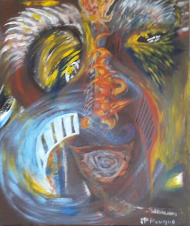Painting titled "TOTEM III LE SOUFFL…" by Jean-Pierre Fouque, Original Artwork, Acrylic Mounted on Wood Stretcher frame
