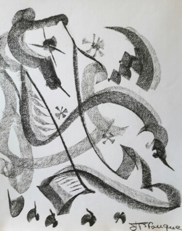 Drawing titled "CONDUCTEUR CELESTE" by Jean-Pierre Fouque, Original Artwork, Charcoal