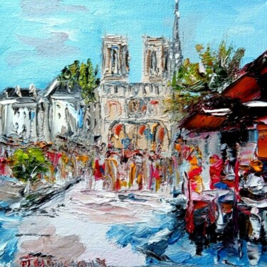 Peinture intitulée "DEVANT NOTRE DAME D…" par Jean Pierre Jumeaux, Œuvre d'art originale, Huile Monté sur Châssis en bois