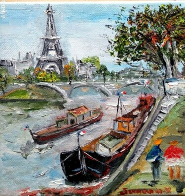 Malerei mit dem Titel "PARIS QUAI DE SEINE…" von Jean Pierre Jumeaux, Original-Kunstwerk, Öl