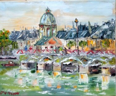 Painting titled "PARIS LE PONT DES A…" by Jean Pierre Jumeaux, Original Artwork, Oil Mounted on Wood Stretcher frame