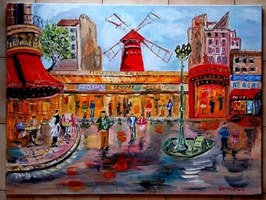 Pintura titulada "PARIS LE MOULOIN RO…" por Jean Pierre Jumeaux, Obra de arte original, Oleo Montado en Bastidor de camilla…