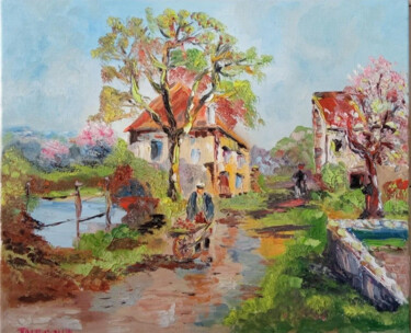 Painting titled "LE MOULIN NOGENT SU…" by Jean Pierre Jumeaux, Original Artwork, Oil Mounted on Wood Stretcher frame