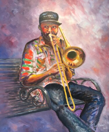 Pintura intitulada "Trombone Steet Jazz…" por Jean-Pierre Lo Bono, Obras de arte originais, Óleo Montado em Armação em madei…