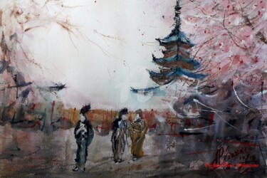 Peinture intitulée ""Japonisement."" par Jean-Pierre Missistrano, Œuvre d'art originale, Aquarelle