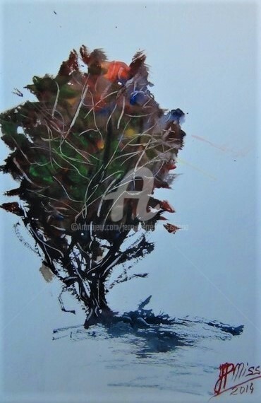 Painting titled ""Arbre en Automne"" by Jean-Pierre Missistrano, Original Artwork, Watercolor