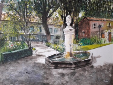 Schilderij getiteld "La fontaine des Frè…" door Jean-Pierre Missistrano, Origineel Kunstwerk, Aquarel