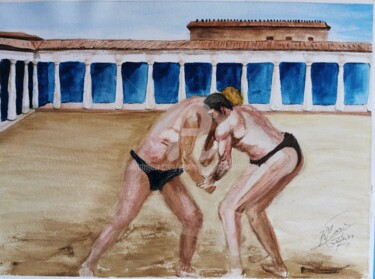 Malarstwo zatytułowany „"La lutte à Olympie"” autorstwa Jean-Pierre Missistrano, Oryginalna praca, Akwarela