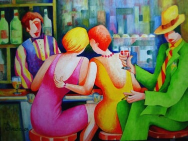Painting titled "Le Bistrot" by Jean Pierre Poveda, Original Artwork, Oil