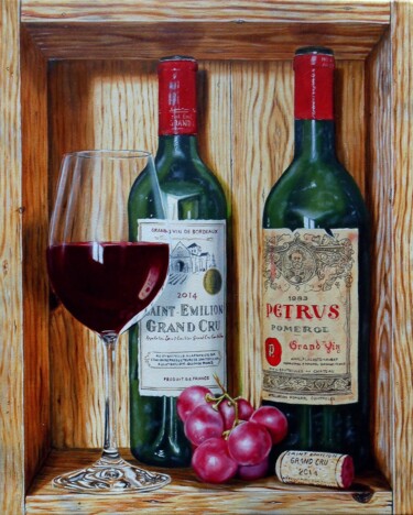 Painting titled "Grands crus en trom…" by Jean-Pierre Walter, Original Artwork, Oil Mounted on Wood Stretcher frame