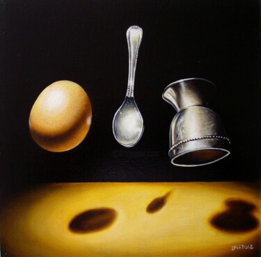 Peinture intitulée "Petit-déjeuner en l…" par Jean-Pierre Walter, Œuvre d'art originale, Huile Monté sur Carton