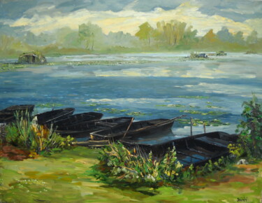 Malerei mit dem Titel "Les barques" von Jean Quéméré, Original-Kunstwerk, Öl
