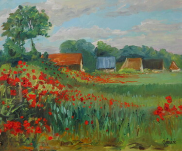 Painting titled "Coquelicots a Quevi…" by Jean Quéméré, Original Artwork, Oil