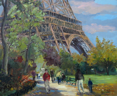 Malarstwo zatytułowany „sous la tour Eiffel…” autorstwa Jean Quéméré, Oryginalna praca, Olej