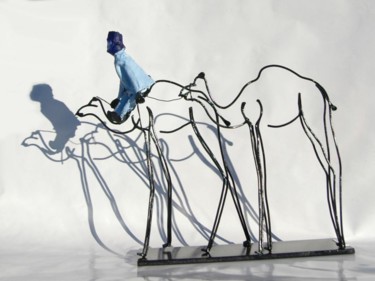 Sculpture intitulée "L'homme au deux dro…" par Jean Remaury, Œuvre d'art originale, Métaux