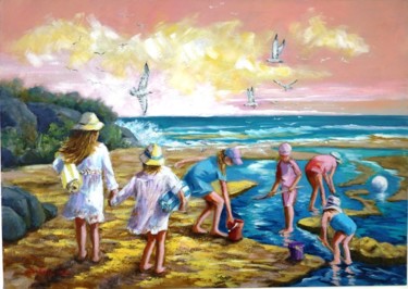 Malerei mit dem Titel "sur la plage" von Jean Senterre, Original-Kunstwerk, Acryl