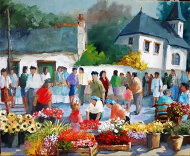 Peinture intitulée "le marché brocante" par Jean Senterre, Œuvre d'art originale, Huile