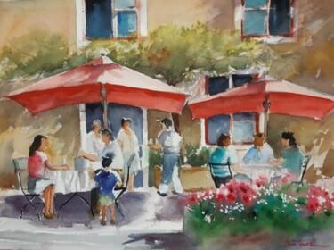 Картина под названием "la terrasse de café" - Jean Senterre, Подлинное произведение искусства, Акварель
