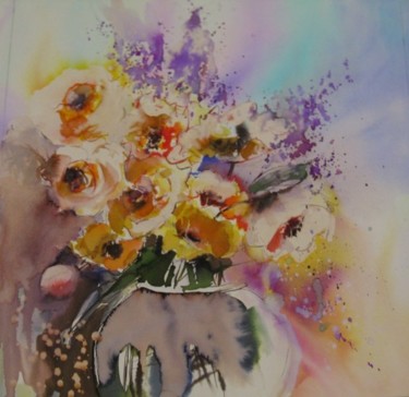 Peinture intitulée "pivoines et lilas" par Jean Senterre, Œuvre d'art originale