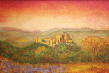 Pittura intitolato ""Château de Rochema…" da Jean Xavier Combe, Opera d'arte originale, Olio Montato su Telaio per barella i…