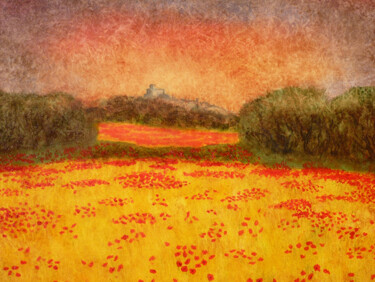 Peinture intitulée ""Coquelicots vers A…" par Jean Xavier Combe, Œuvre d'art originale, Huile Monté sur Châssis en bois