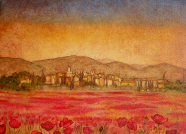 Peinture intitulée ""Coquelicots à Lour…" par Jean Xavier Combe, Œuvre d'art originale, Huile