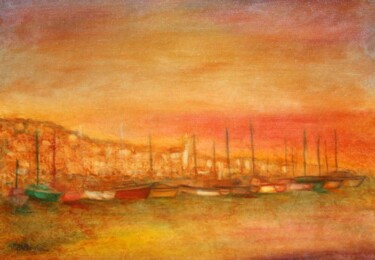 Pintura intitulada "" Port de Sète I "" por Jean Xavier Combe, Obras de arte originais, Óleo