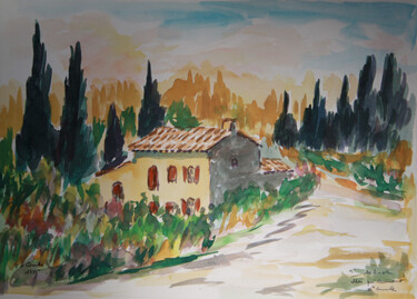 Painting titled ""Mas à Caumont"" by Jean Xavier Combe, Original Artwork, Watercolor