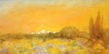 Painting titled "Coucher de soleil s…" by Jean Xavier Combe, Original Artwork, Oil Mounted on Wood Stretcher frame