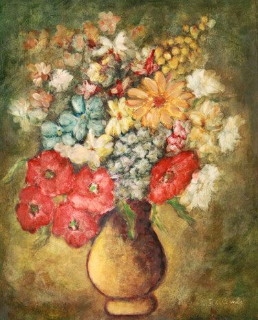 Pittura intitolato "Bouquet VII." da Jean Xavier Combe, Opera d'arte originale, Olio Montato su Telaio per barella in legno