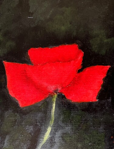 Painting titled ""Coquelicot, étude…" by Jean Xavier Combe, Original Artwork, Oil Mounted on Cardboard