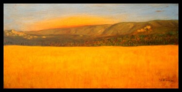 Painting titled "" Blés en Luberon "" by Jean Xavier Combe, Original Artwork, Oil Mounted on Wood Stretcher frame