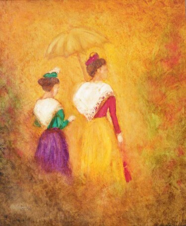 Pintura titulada "" Mère et fille "" por Jean Xavier Combe, Obra de arte original, Oleo Montado en Bastidor de camilla de ma…